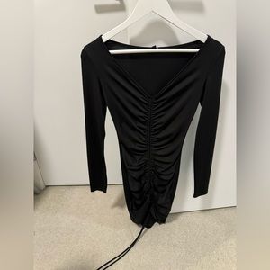 Black Long Sleeve Ruched Fashion Nova Dress - XS